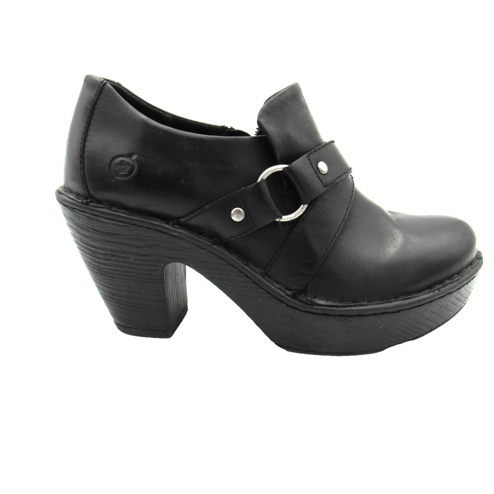 Born Black Leather Biker Harness Strap Chunky Ankle Bootie Slip On